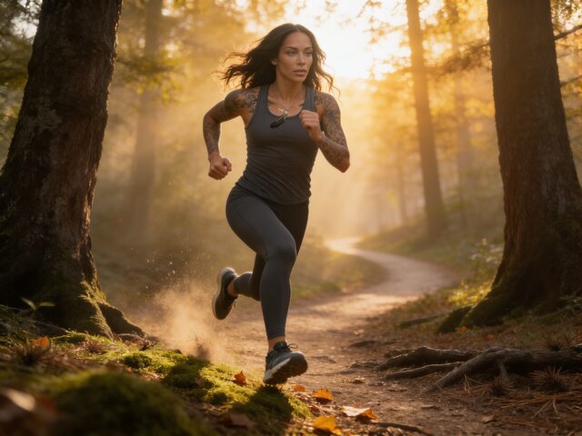 Morning run through the forest